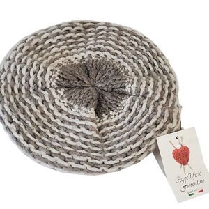 Cappellificio Fiorentino Hat Beret Wool blend Gray/white Striped Italy NWT